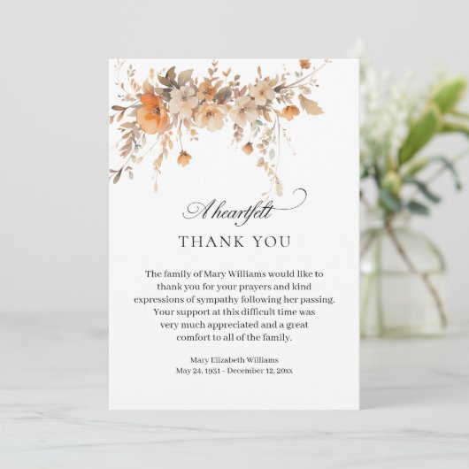 エレガント秋水彩フローラ葬式ありがとう サンキューカード (スタンド正面)