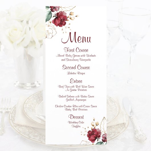 エレガント秋水彩画ブルゴーニュと金ゴールドフローラ メニュー