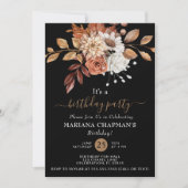 エレガント秋水色フローラオン黒パーティー 招待状 (正面)