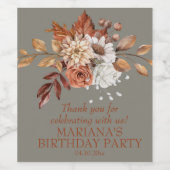 エレガント秋水色フローラ灰色 ワインラベル (シングルラベル)