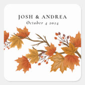 エレガント秋素朴葉結婚婚約 スクエアシール (正面)