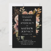 エレガント秋黒フローラ結婚婚約パーティ 招待状 (正面)