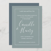 エレガント種スプルース青モダン結婚青 招待状 (正面/裏面)