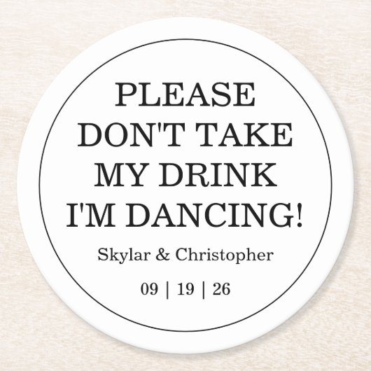 エレガント空白のと白結婚の ラウンドペーパーコースター (正面)