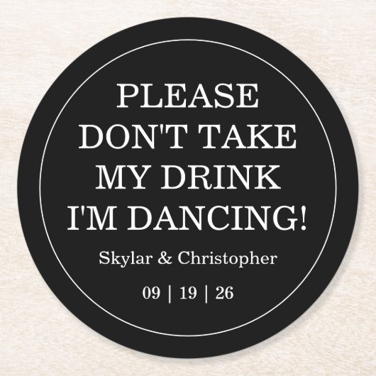 エレガント空白のと白結婚の ラウンドペーパーコースター (正面)