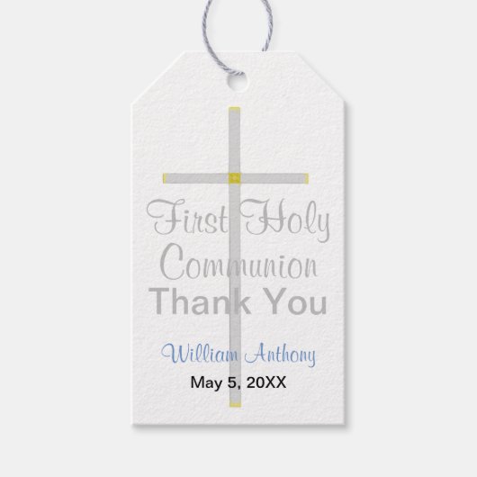 エレガント第1コミュニオンシルバークロスブルー ギフトタグ (正面)