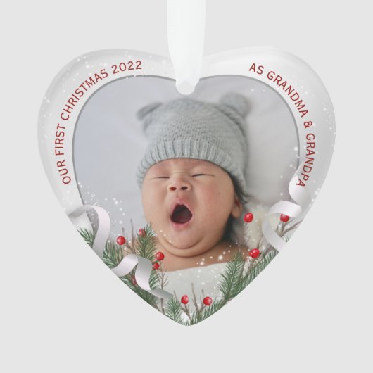 エレガント第1回クリスマス祖父母シルバーフレーム オーナメント (正面)