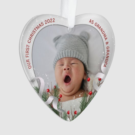 エレガント第1回クリスマス祖父母シルバーフレーム オーナメント (正面)