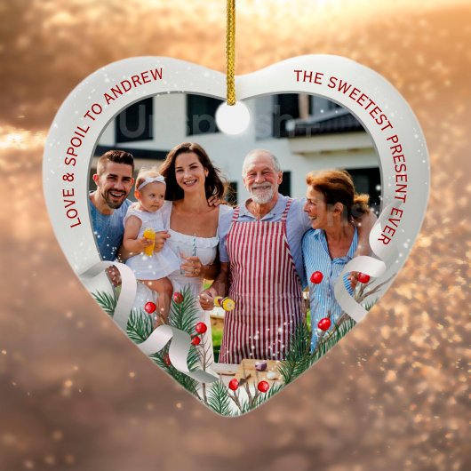 エレガント第1回クリスマス祖父母シルバーフレーム セラミックオーナメント