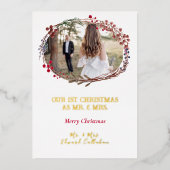 エレガント第1回クリスマス結婚したブライダル写真白 箔シーズンカード (正面)