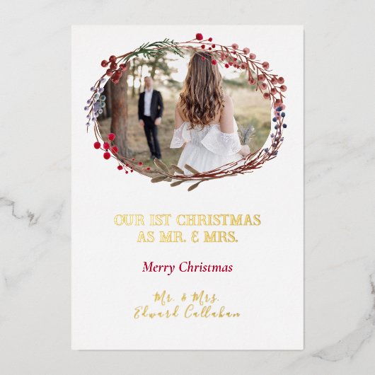 エレガント第1回クリスマス結婚したブライダル写真白 箔シーズンカード