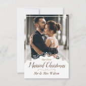 エレガント第1回クリスマ結婚したスワンフォト 招待状 (正面)