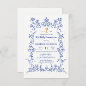 エレガント第1回交友金ゴールドの青ビクトリアン色 招待状 (正面/裏面)