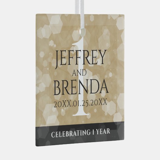 エレガント第1紙結婚周年記念お祝い ガラスオーナメント (正面右)