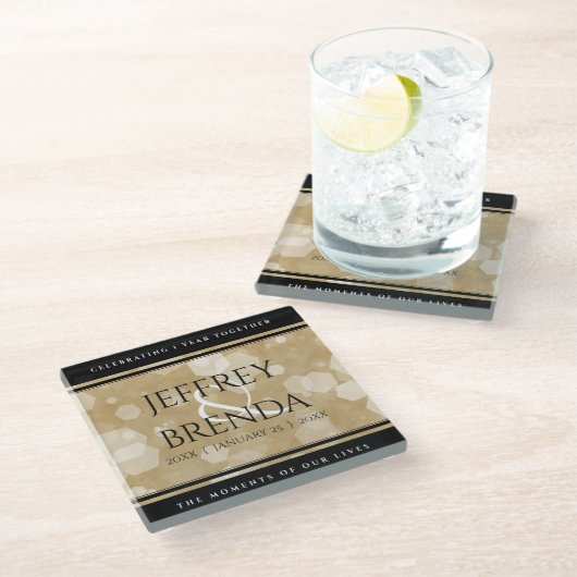 エレガント第1紙結婚周年記念お祝い ガラスコースター (アングル)