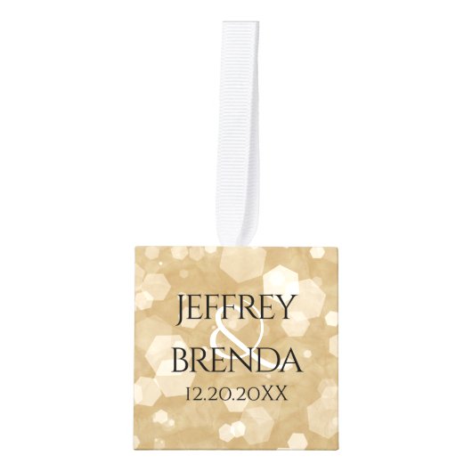 エレガント第1紙結婚周年記念お祝い キューブオーナメント (正面)