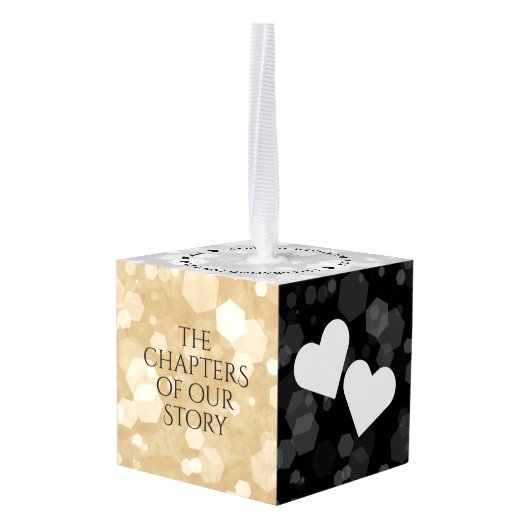 エレガント第1紙結婚周年記念お祝い キューブオーナメント (裏面アングル)