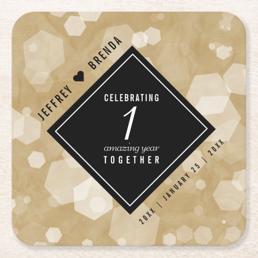 エレガント第1紙結婚周年記念お祝い スクエアペーパーコースター (正面)