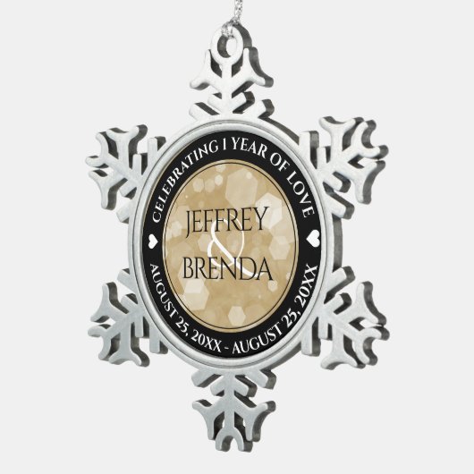 エレガント第1紙結婚周年記念お祝い スノーフレークピューターオーナメント (右)