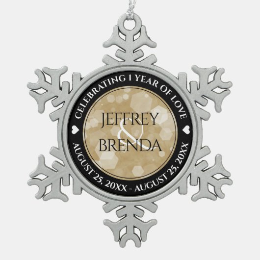エレガント第1紙結婚周年記念お祝い スノーフレークピューターオーナメント (正面)