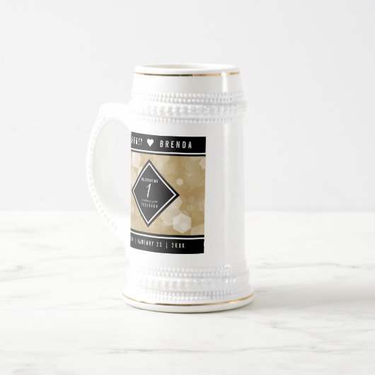 エレガント第1紙結婚周年記念お祝い ビールジョッキ (正面左)