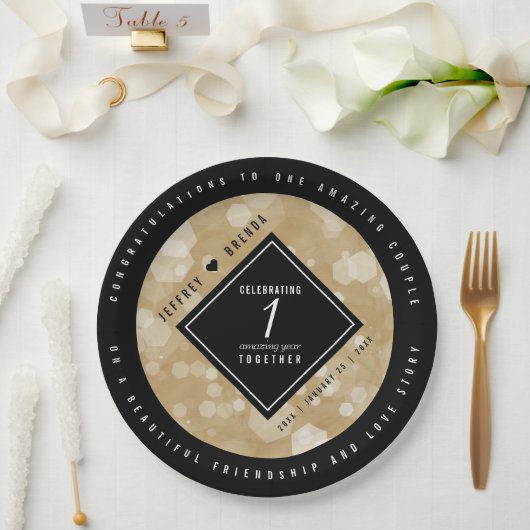 エレガント第1紙結婚周年記念お祝い ペーパープレート (ウェディング)