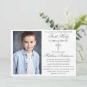 エレガント第1聖体拝領写真シルバー 招待状 (スタンド正面)