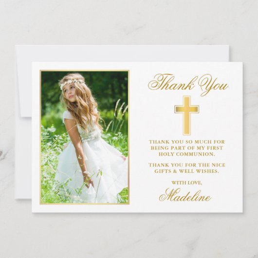 エレガント第1聖餐式の写真金ゴールド枠 サンキューカード (正面)