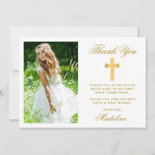 エレガント第1聖餐式の写真金ゴールド サンキューカード (正面)