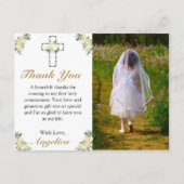 エレガント第1聖餐式フローラ十字架 インビテーションポストカード (正面)