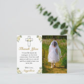 エレガント第1聖餐式フローラ十字架 インビテーションポストカード (スタンド正面)