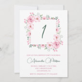 エレガント第1誕生日招待状フローラピンク 招待状 (正面)
