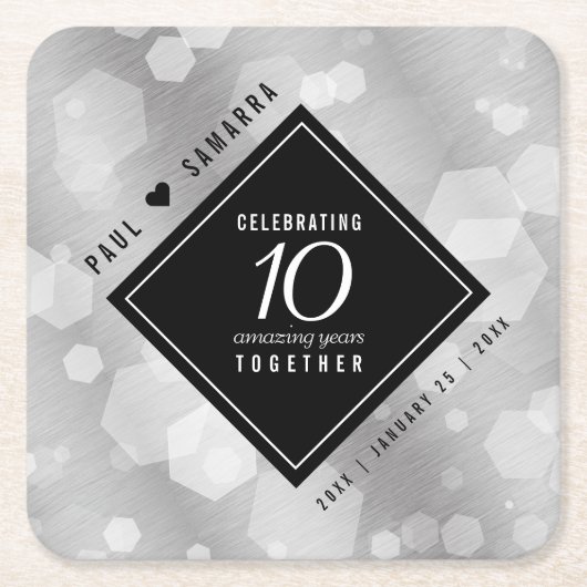 エレガント第10回ティン結婚ズ記念日お祝い スクエアペーパーコースター (正面)