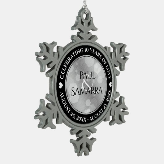 エレガント第10回ティン結婚ズ記念日お祝い スノーフレークピューターオーナメント (左)