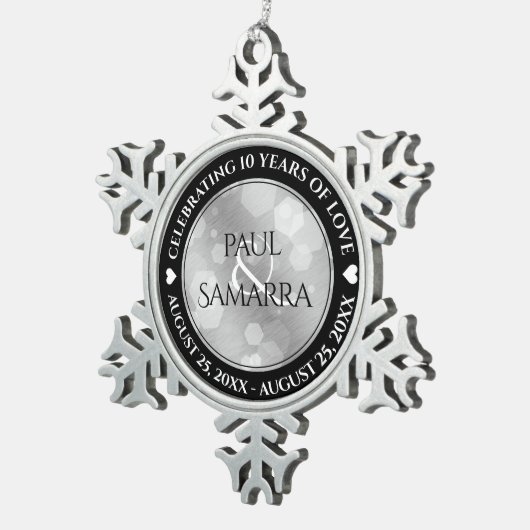 エレガント第10回ティン結婚ズ記念日お祝い スノーフレークピューターオーナメント (右)