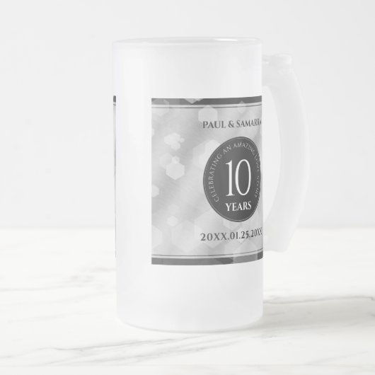 エレガント第10回ティン結婚ズ記念日お祝い フロストグラスビールジョッキ (正面右)