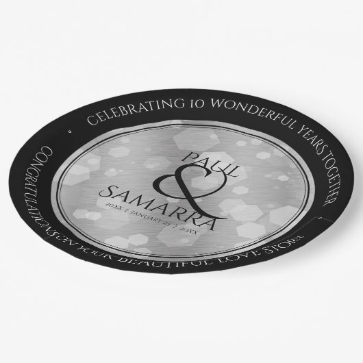 エレガント第10回ティン結婚ズ記念日お祝い ペーパープレート (アングル)