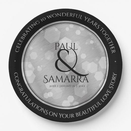 エレガント第10回ティン結婚ズ記念日お祝い ペーパープレート (正面)