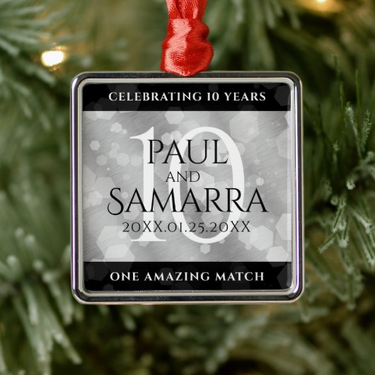 エレガント第10回ティン結婚ズ記念日お祝い メタルオーナメント (ツリー)