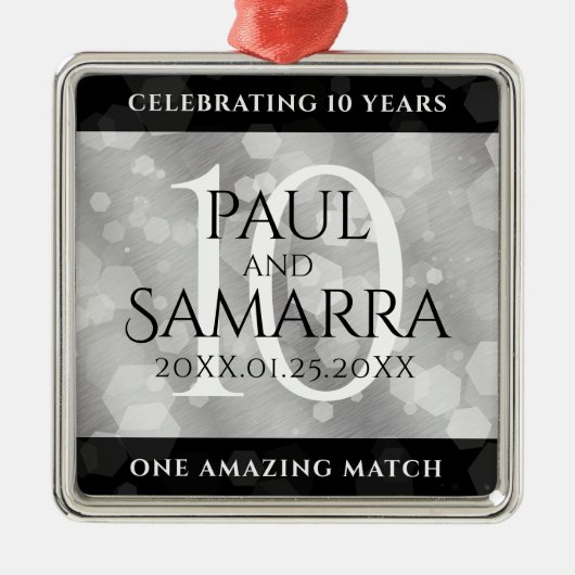 エレガント第10回ティン結婚ズ記念日お祝い メタルオーナメント (正面)
