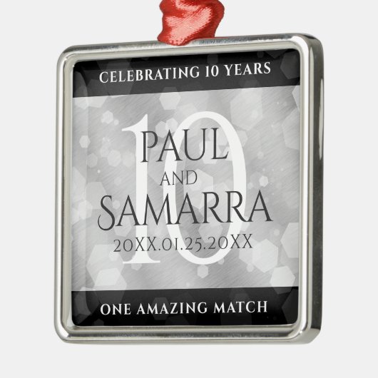 エレガント第10回ティン結婚ズ記念日お祝い メタルオーナメント (左)