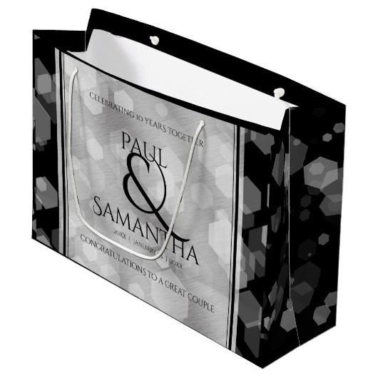 エレガント第10回ティン結婚ズ記念日お祝い ラージペーパーバッグ (正面アングル)