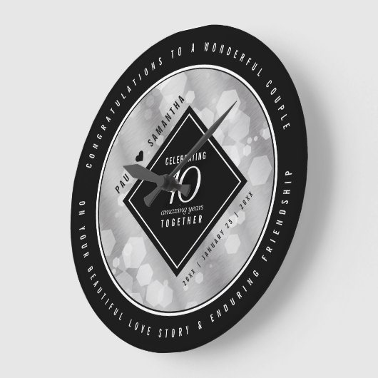 エレガント第10回ティン結婚ズ記念日お祝い ラージ壁時計 (傾斜)
