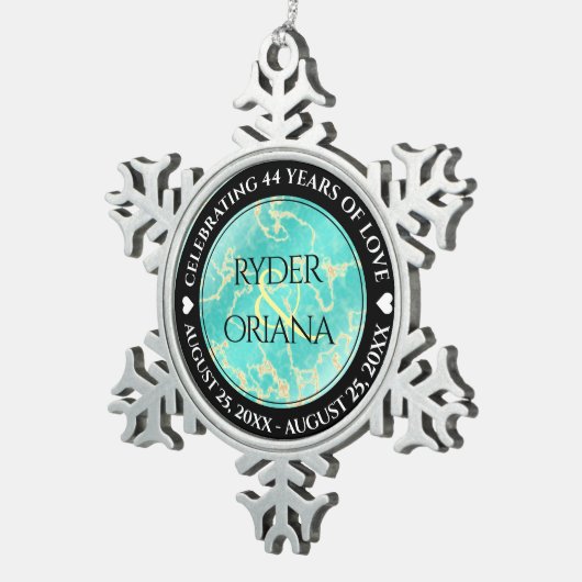 エレガント第11回44ターコイズ結婚記念日 スノーフレークピューターオーナメント (右)