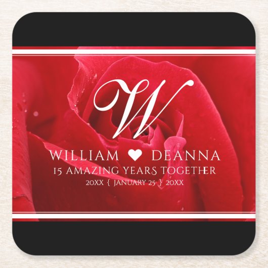 エレガント第15回26バラ結婚記念日 スクエアペーパーコースター (正面)
