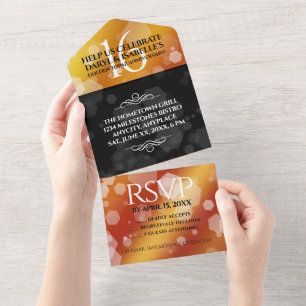 エレガント第16回ゴールデン・トパ結婚ス記念日 オールインワン招待状