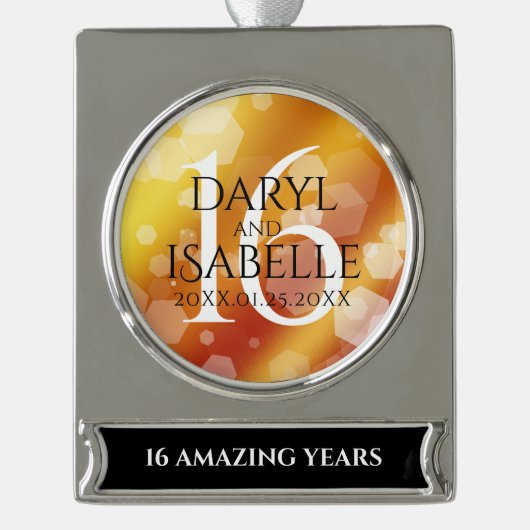 エレガント第16回ゴールデン・トパ結婚ス記念日 シルバープレートバナーオーナメント (正面)