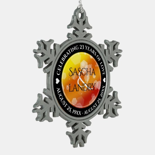 エレガント第16回23回トパーズ結婚記念日 スノーフレークピューターオーナメント (左)