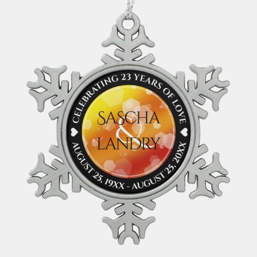 エレガント第16回23回トパーズ結婚記念日 スノーフレークピューターオーナメント (正面)