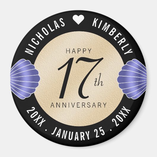 エレガント第17回貝殻ビーチ結婚砂の記念日 マグネット (正面)